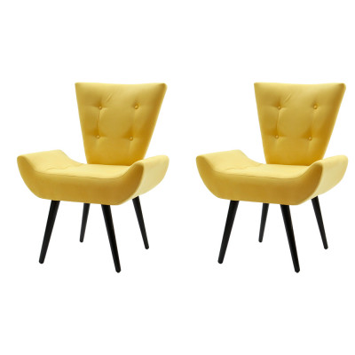 Kit 2 Poltronas Decorativa Emilia Suede Pé Palito - Amarela