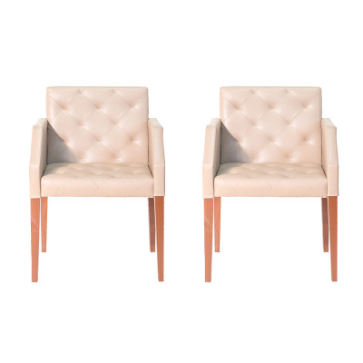 Kit 2 Poltronas Decorativa Nina Em Corino Costura Capitonê - Bege