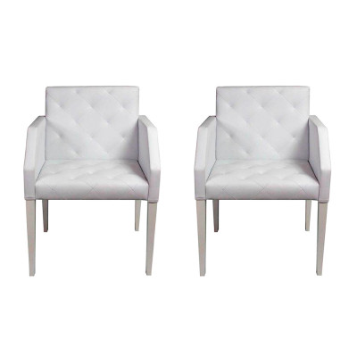 Kit 2 Poltronas Decorativa Nina Em Corino Costura Capitonê - Branco