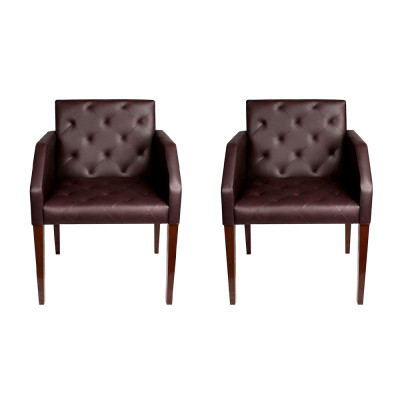 Kit 2 Poltronas Decorativa Nina Em Corino Costura Capitonê - Marrom