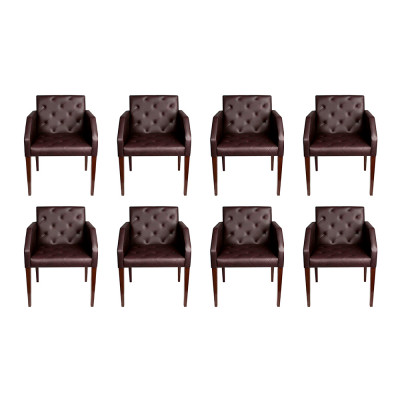 Kit 8 Poltronas Costura Capitonê Sala Espera Escritório - Marrom