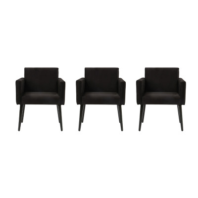 Kit 3 Poltronas Luca Estilo Retrô Decorativa Suede - Preto
