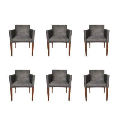 Kit 6 Poltronas Nina Estilo Retrô Tecido Suede Ideal Para Sala De Estar - Cinza